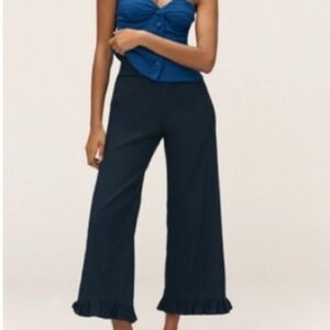 Maeve Navy Wide-Leg Ruffle-Hem Pants